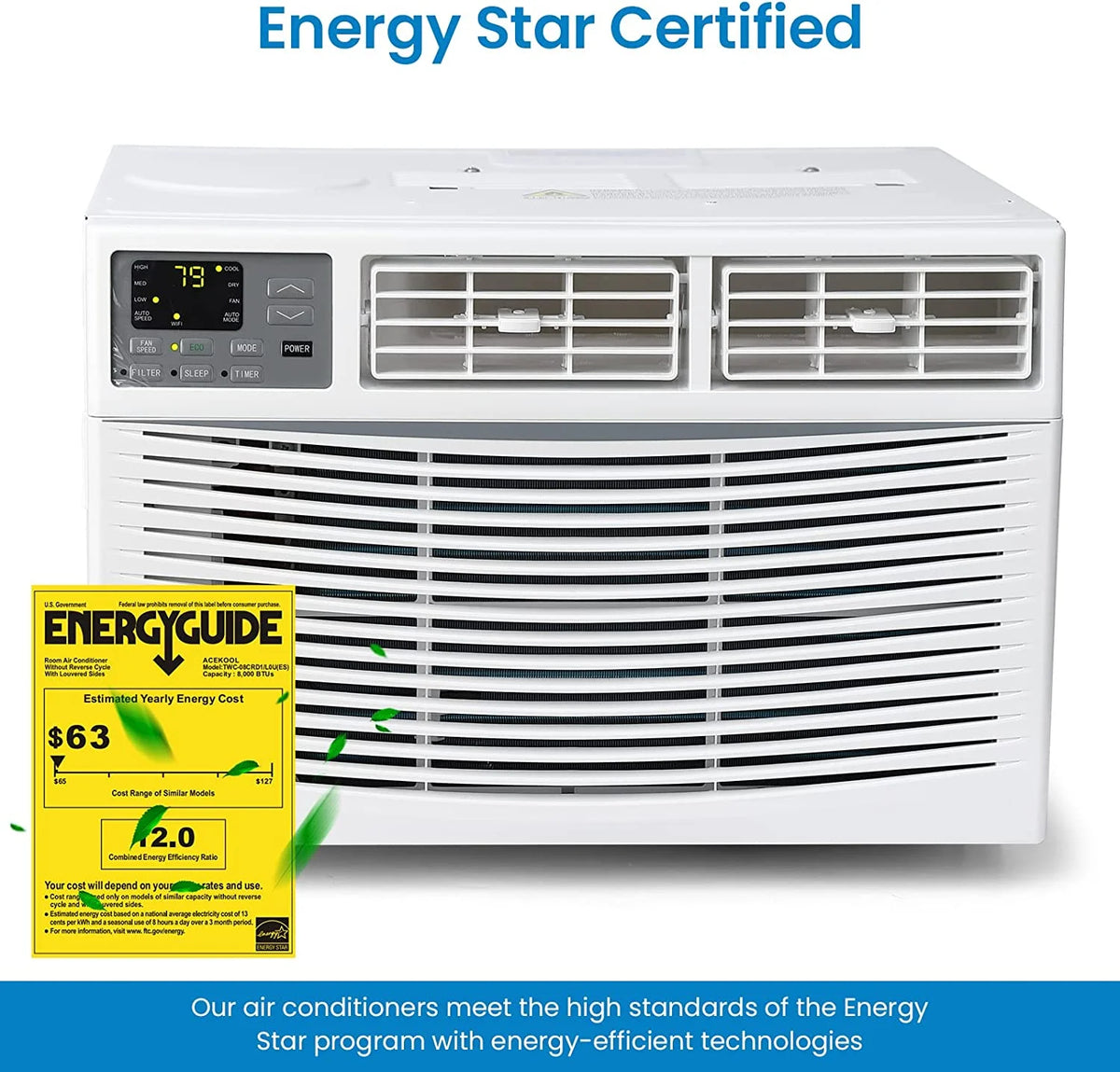 Homhougo 6,000 BTU Window Air Conditioner, 3-in-1 AC Unit (Cooling, Dehumidifying, Fan), Timer, Sleep/ECO Mode, Easy Installation Kit, Cools Rooms Up to 350 Sq.Ft, 115V/60Hz