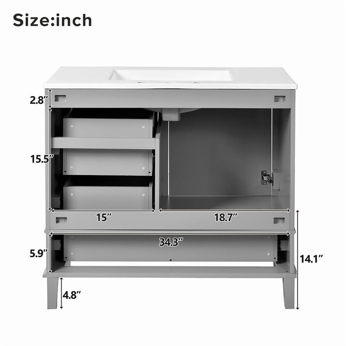 Bellemave 30" Bathroom Vanity with Sink, Cabinet with Sink Combo Set with Top, Bathroom Storage Cabinet with 3 Drawers and 1 Soft Closing Door, 30 Inch Vanity with Sink for Bathroom（White）
