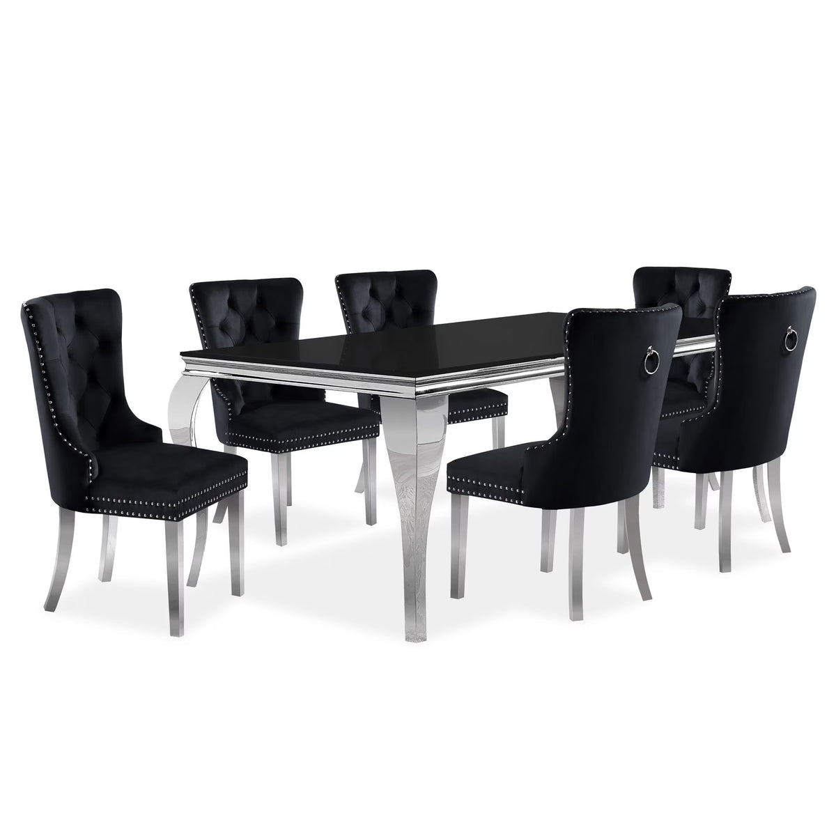 Furniture of America Edi Metal 7-Piece Dining Table Set in White and Blue