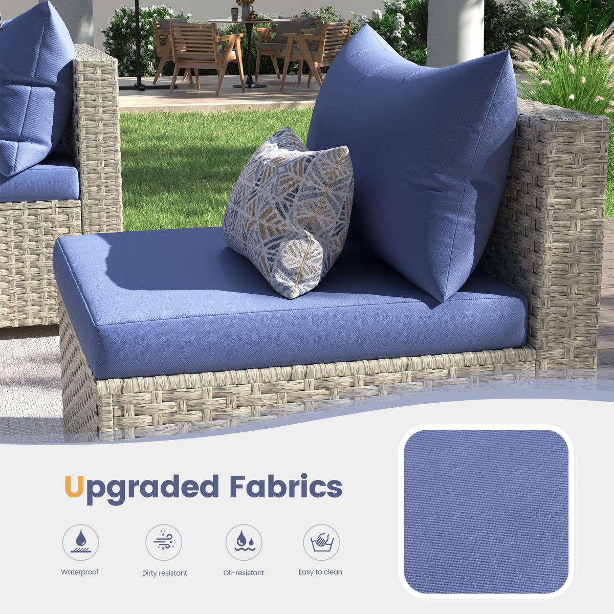 UDPATIO 7 Pieces Outdoor Patio Furniture Set, Outdoor Wicker Patio Conversation Set with Cushions for Backyard, Porch, Garden(Haze Blue)