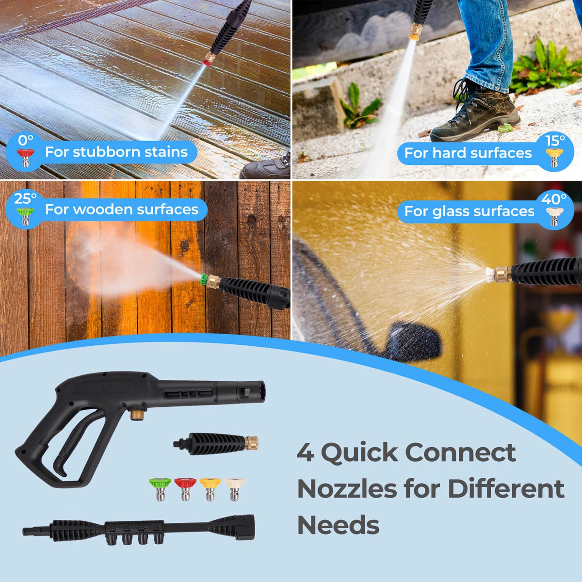 Ironmax Electric Pressure Washer with Wheels 5 Quick Connect Nozzles Soap Bottle spray gun