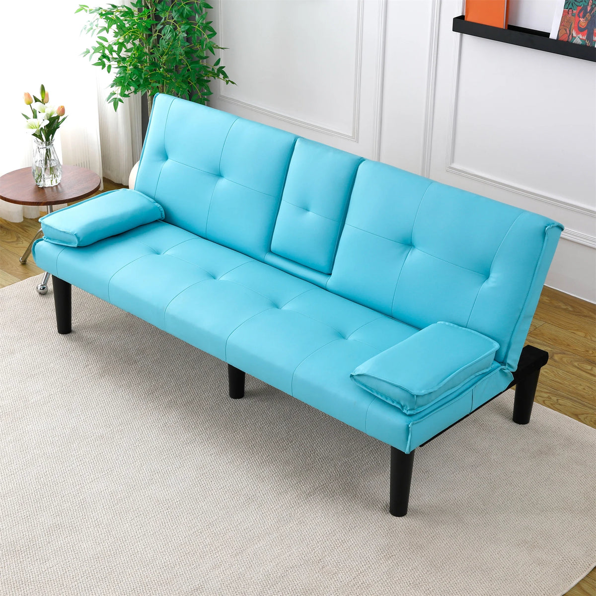 Aukfa Faux Leather Futon Convertible Sofa Bed for Home Office Twin Size, Black&White