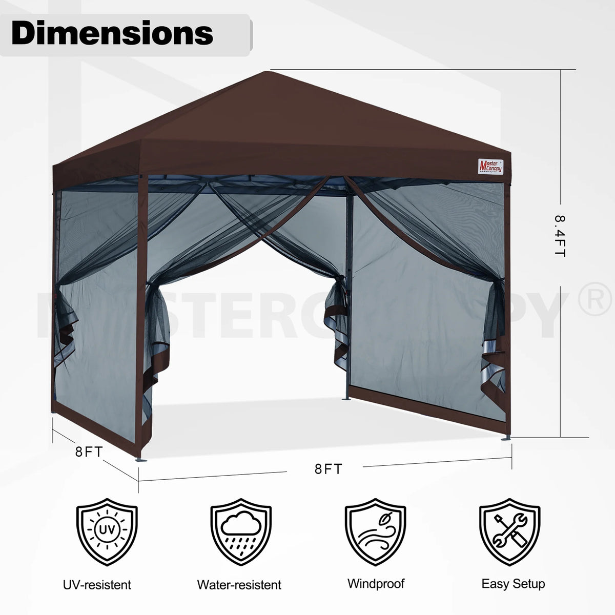 MASTERCANOPY 8' x 8' Pop-up Canopy Tent Outdoor Screen House Shelter with Mesh Walls, White