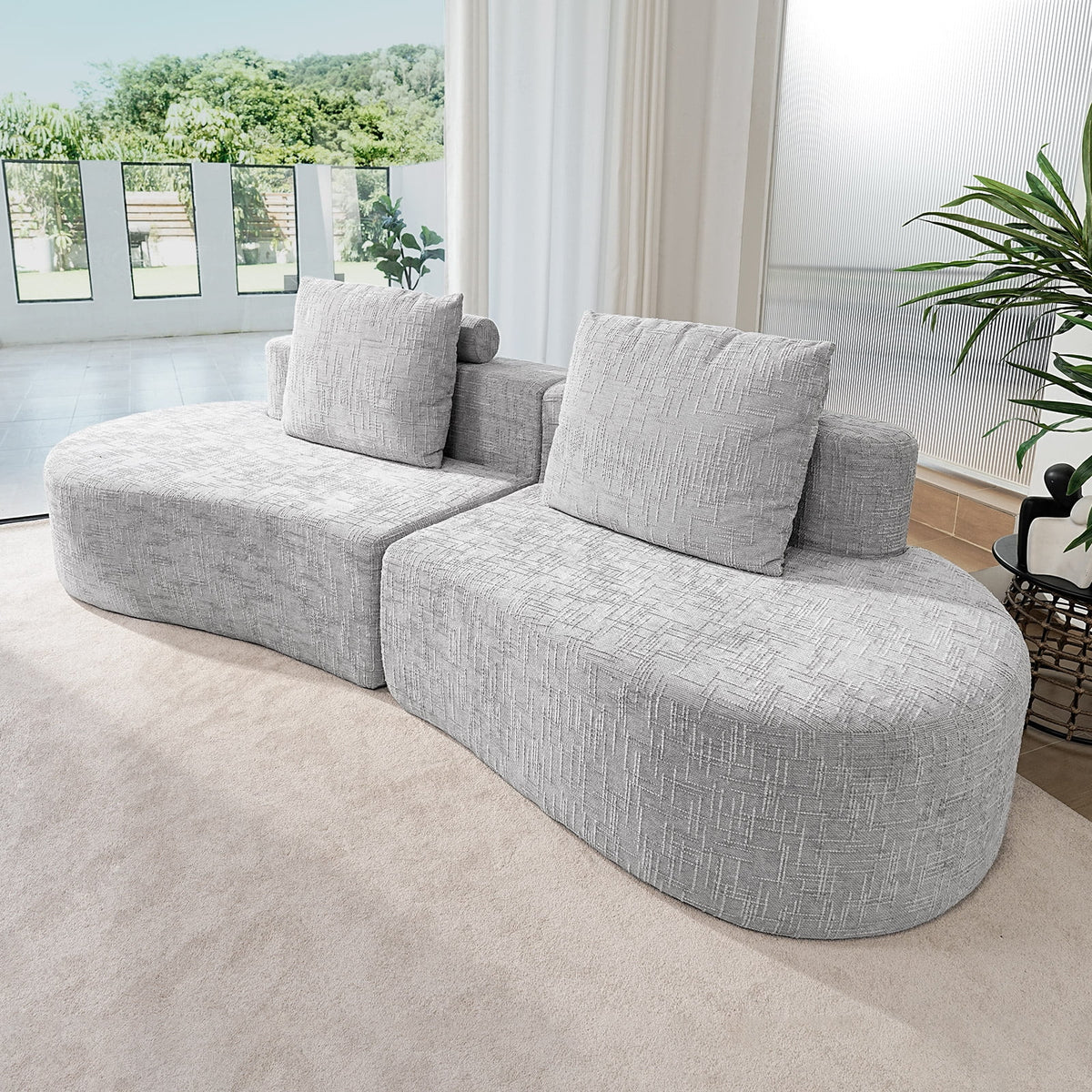 98" Half Moon Sofa Oversized Curved Couch, 38 Inch Extra Deep Seating Upholstered Sofa for Living Room, Office & Apartment, Premium Linen Upholstery, No Assembly Required.