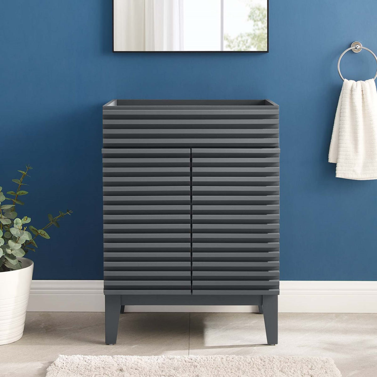 Vanity Cabinet (Sink not included), Black, Wood, Mid Century Hotel Bedroom Bathroom, Modern Contemporary HB33433