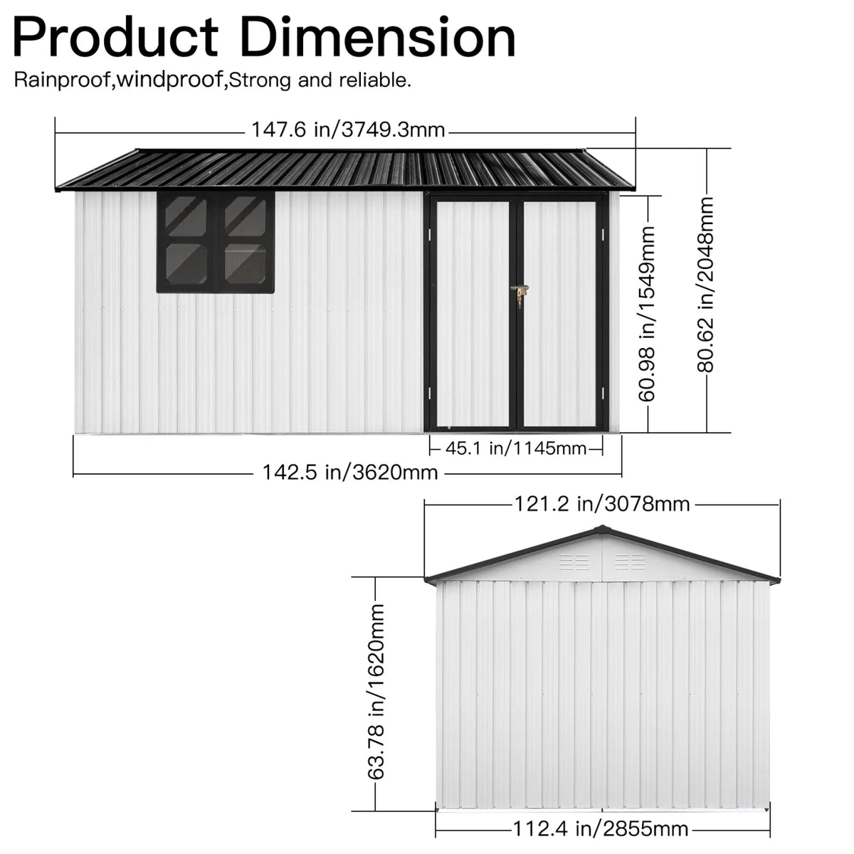10x12 FT Outdoor Storage Shed, Metal Garden Tool Shed with Vents, Window and Bulit-in Hooks, Waterproof  Organization for Home/Backyard/Garden Tools/Lawn Storage, Yellow+White