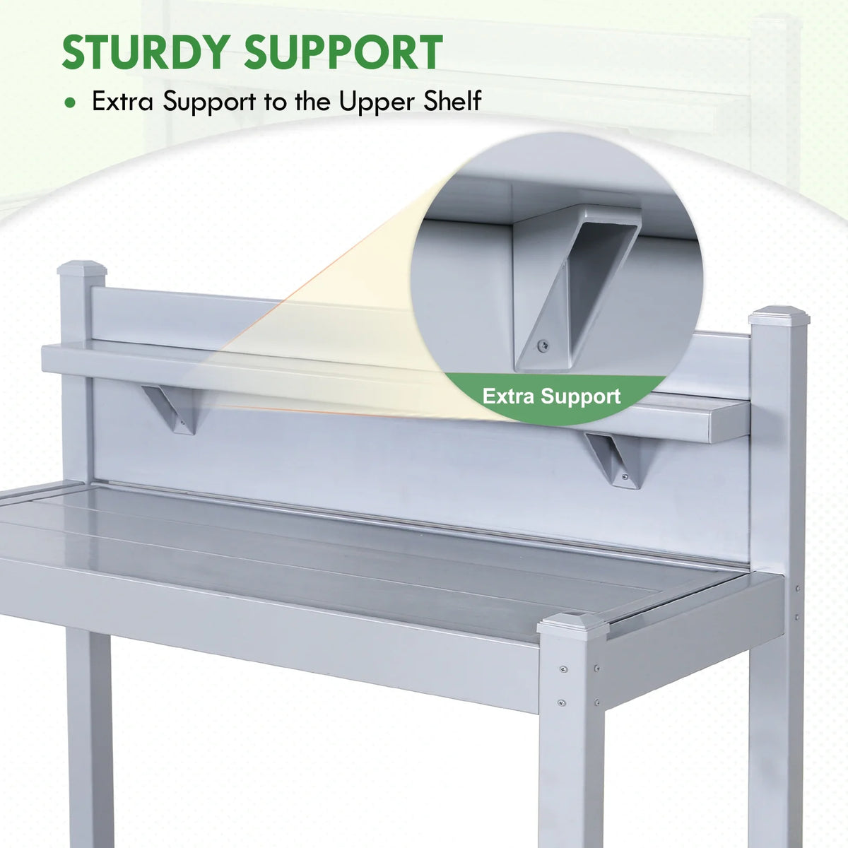 EAGLE PEAK Outdoor Indoor Vinyl Potting Bench Tsble, Gardening Work Station with Open Shelf, Lower Storage, Gray