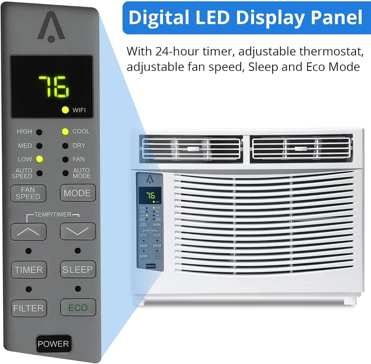 Homhougo 6,000 BTU Window Air Conditioner, 3-in-1 AC Unit (Cooling, Dehumidifying, Fan), Timer, Sleep/ECO Mode, Easy Installation Kit, Cools Rooms Up to 350 Sq.Ft, 115V/60Hz