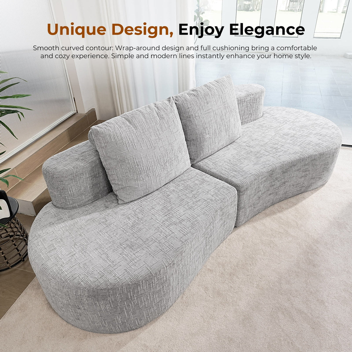 98" Half Moon Sofa Oversized Curved Couch, 38 Inch Extra Deep Seating Upholstered Sofa for Living Room, Office & Apartment, Premium Linen Upholstery, No Assembly Required.
