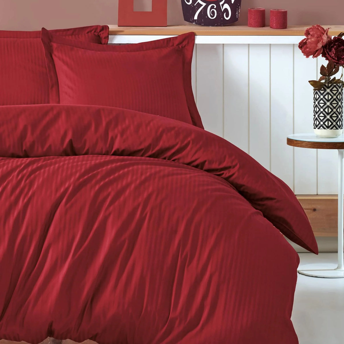 Powder Pink Satin Duvet Cover Set, 100% High Quality Turkish Cotton Queen Size Set, 1 Duvet Cover, 1 Fitted Sheet and 2 Pillowcases, Hypoallergenic, Breathable, Satin Bedding Set, Machine Washable