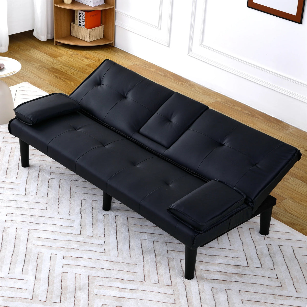 Aukfa Faux Leather Futon Convertible Sofa Bed for Home Office Twin Size, Black&White