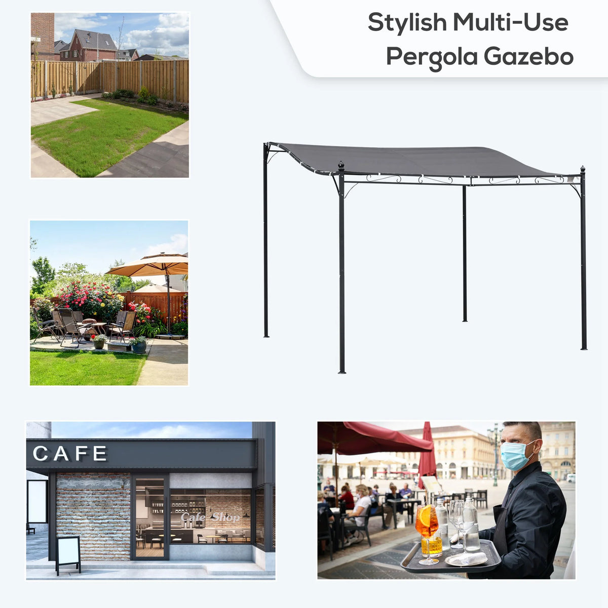 CoSoTower 10' X 10' Steel Outdoor Pergola Gazebo, Patio Canopy with Weather-Resistant Fabric and Drainage Holes for Backyard Pool Deck Garden, Gray