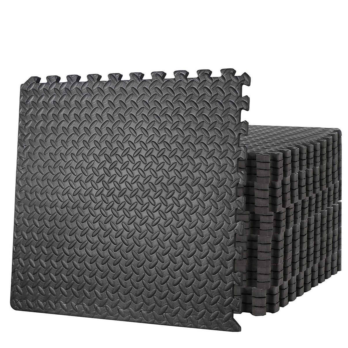 ZENY 24 Tiles Puzzle Exercise Floor Mat EVA Foam Interlocking Tiles 3/4" Thick 96 SQ.FT 48 Borders, Black