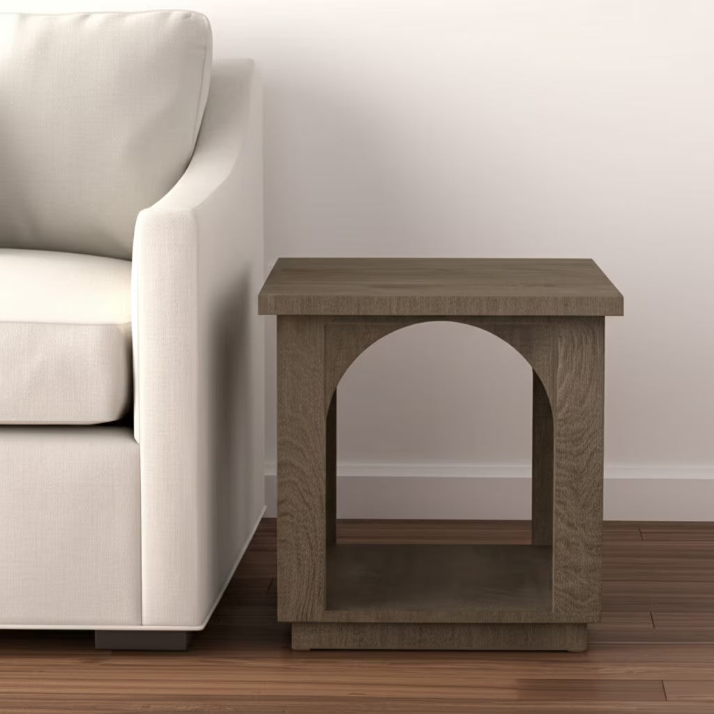 24 Brown Distressed Solid Wood Square Floor Shelf End Table