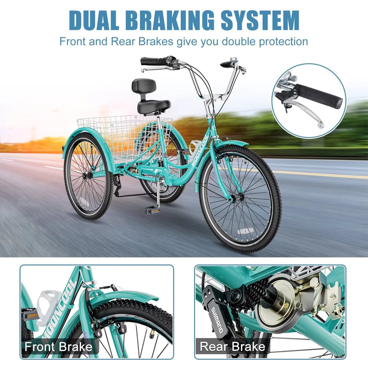 MOPHOTO Adult Tricycle 20/24/26 inch 3 Wheel Bicycle,3 Wheel Bikes for Adults,7 Speed Low Stepover Frame Tricycle with Basket/Bell,3 Wheel Bicycle for Seniors,Women,Men