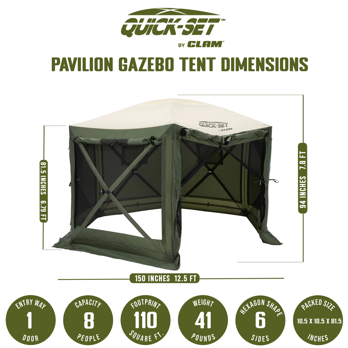 Clam Quick Set Pavilion Portable Camping Outdoor Gazebo Canopy Screen