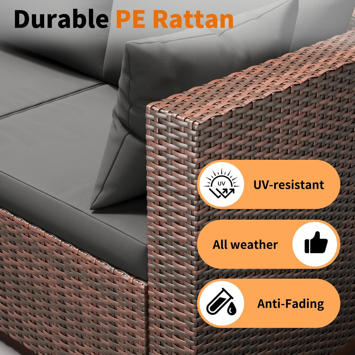 Techmilly Patio Furniture Sets, Modular Rattan Outdoor Patio Sectional Furniture Sofa Set, Wicker Patio Conversation Set for Backyard,7PCS