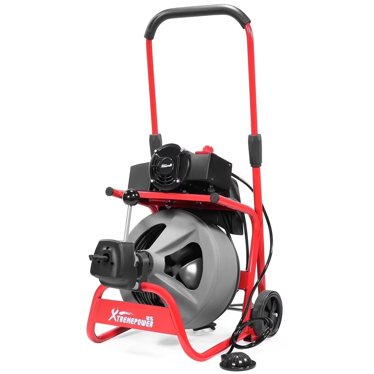 XtremepowerUS Auto Feed Drain Auger Snake - Handheld, 25 Ft, 3/4"-2" Pipes, Red/Black
