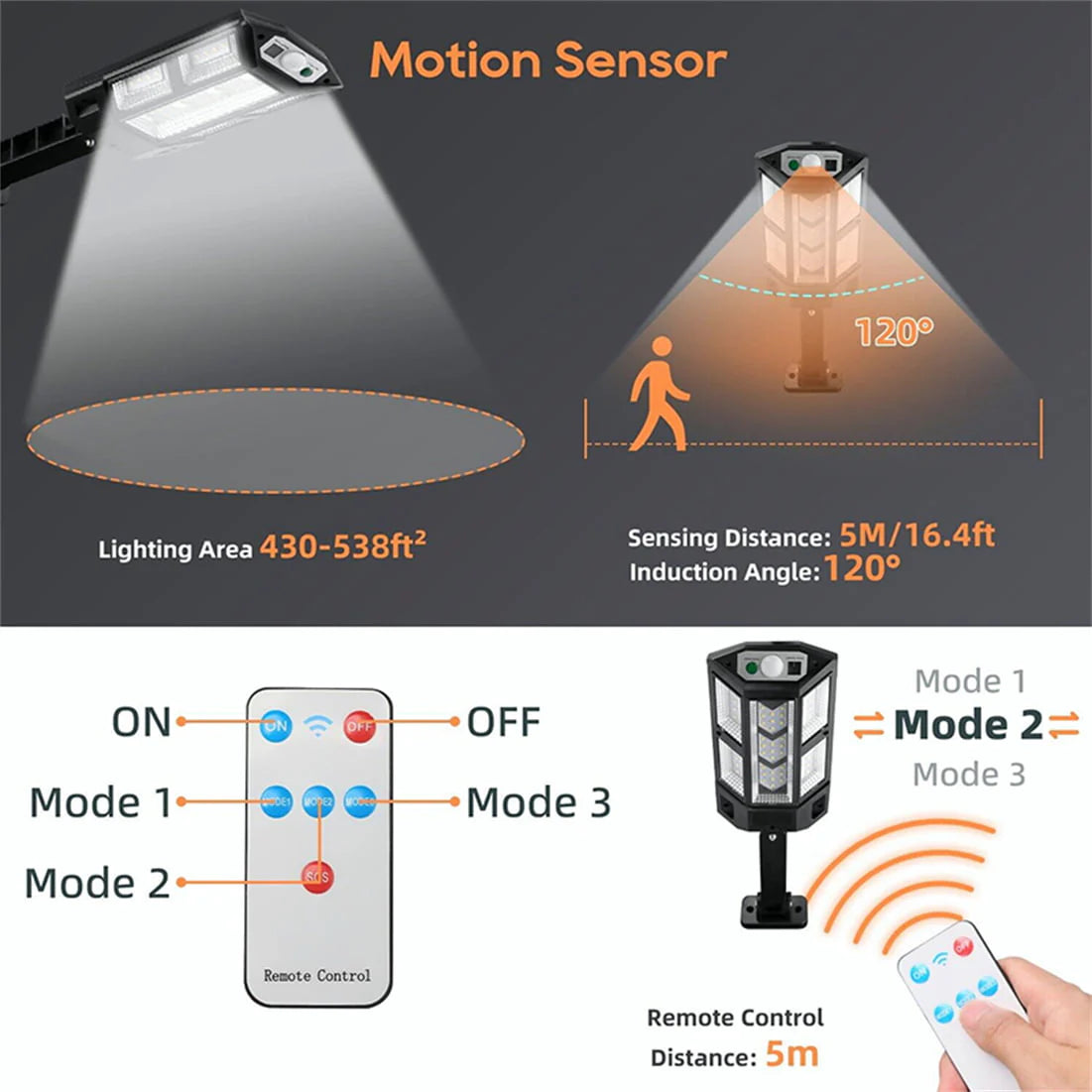 Solar Street Light Outdoor, Ultra Bright Solar Motion Sensor Flood Light Outdoor Dusk to Dawn, IP65 Waterproof Solar Lights for Yard Garden Street Security Lighting