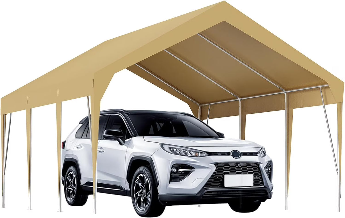 10x20 Heavy-Duty Portable Carport Canopy with UV-Resistant 3-Layer PE Fabric Rust-Resistant Galvanized Steel Frame Yellow