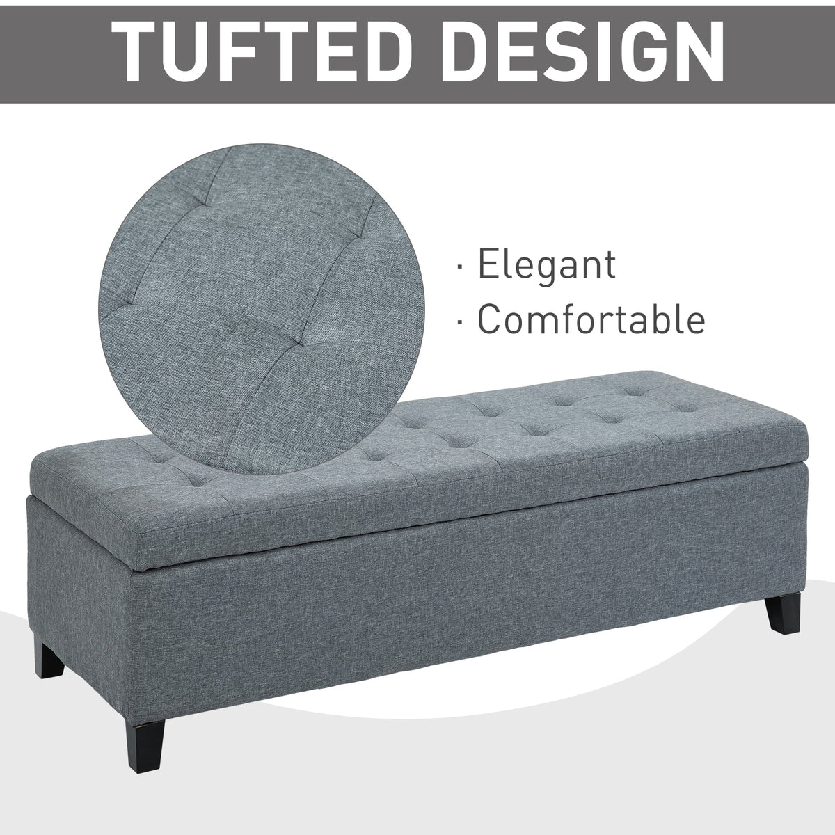 HomCom 51" Large Tufted Linen Fabric Ottoman Storage Bench With Soft Close Top - Heather Grey