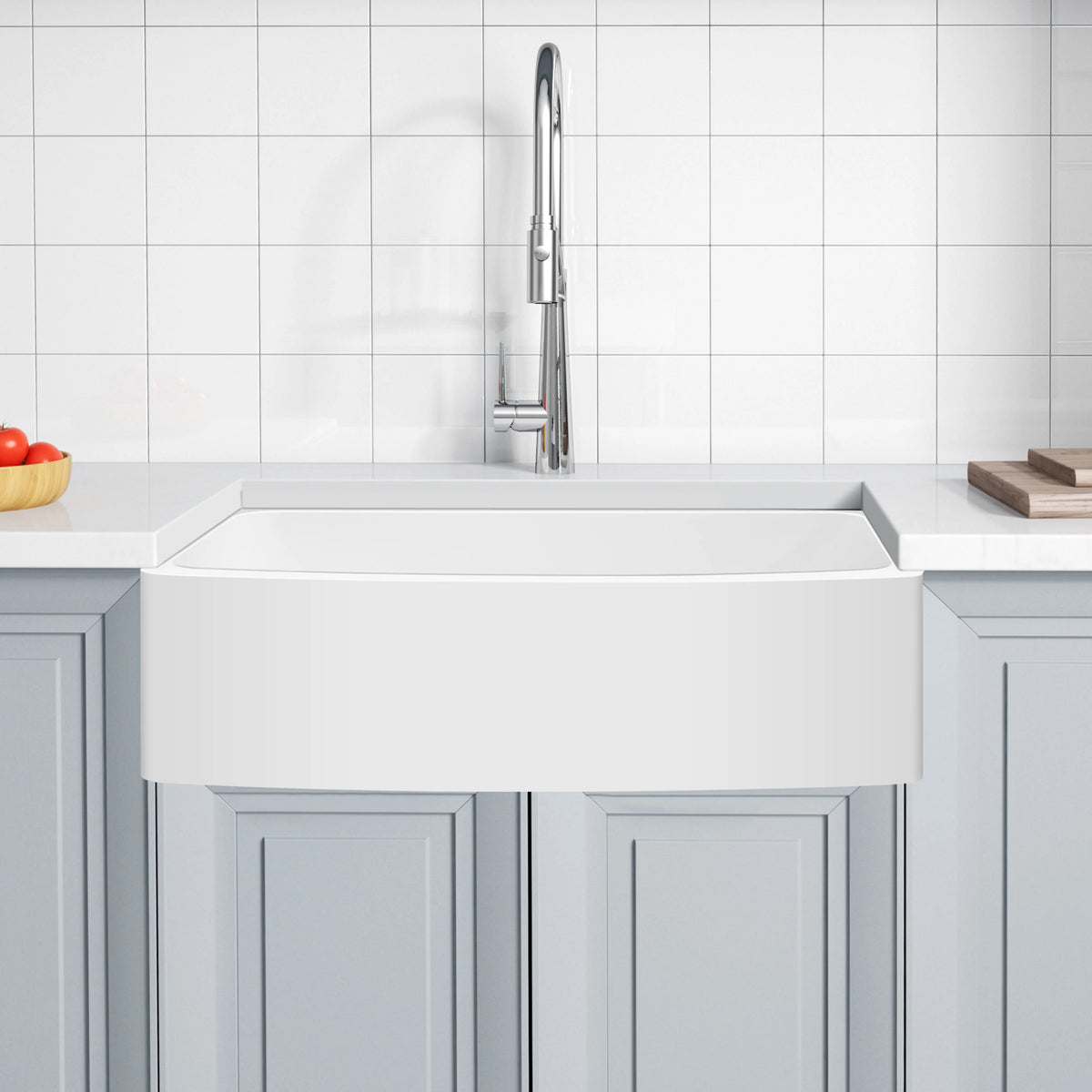 ANZZI Mesa Farmhouse Solid Surface 33 in. Kitchen Sink with Strainer in Matte White