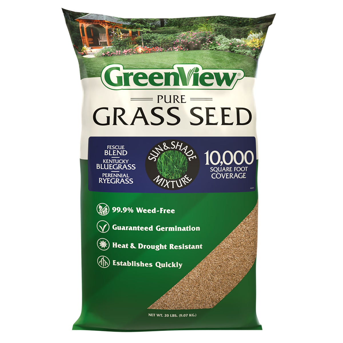 GreenView Pure Grass Seed Sun & Shade Mixture, 20 lb. Bag C Covers up to 10,000 sq. ft.