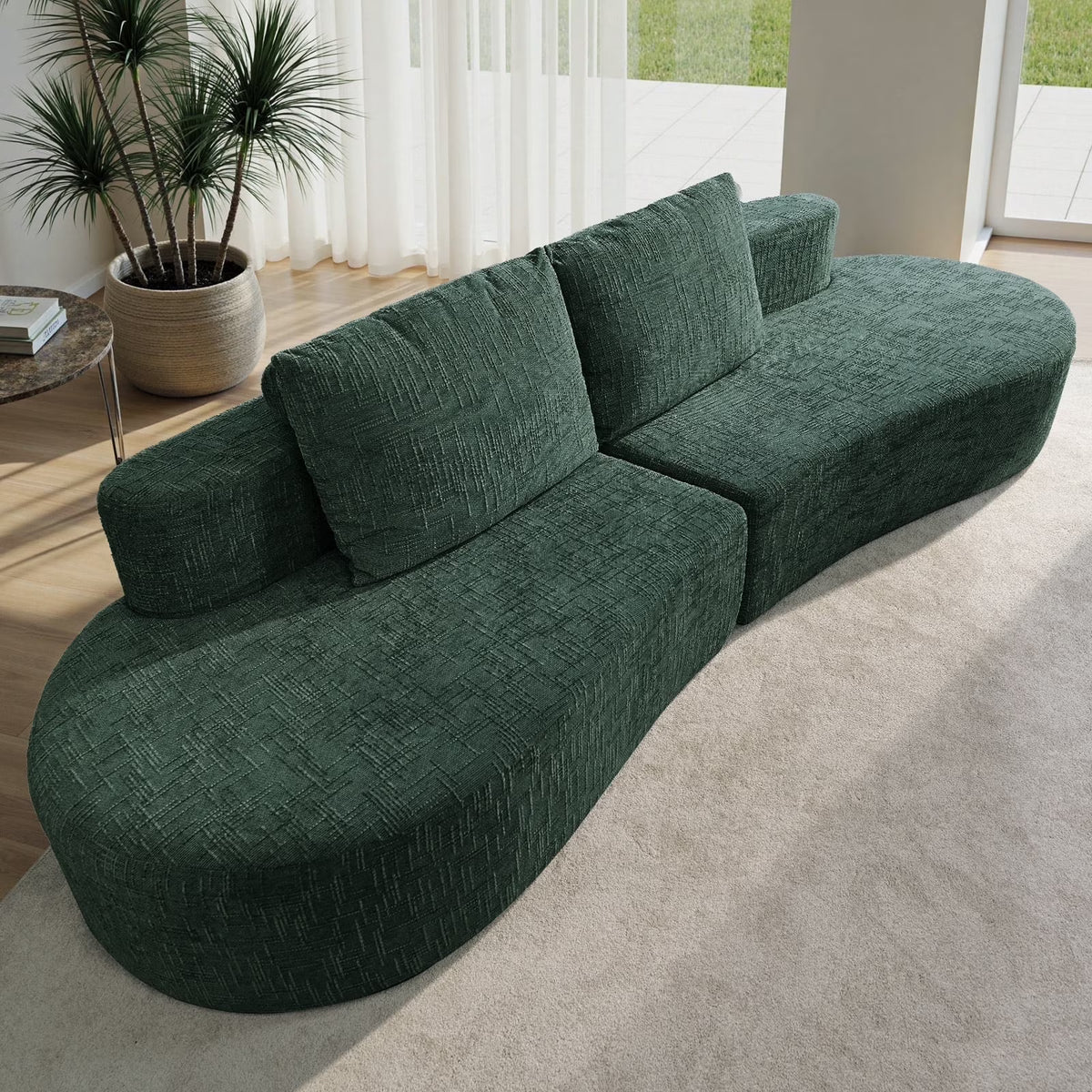 98" Half Moon Sofa Oversized Curved Couch, 38 Inch Extra Deep Seating Upholstered Sofa for Living Room, Office & Apartment, Premium Linen Upholstery, No Assembly Required.