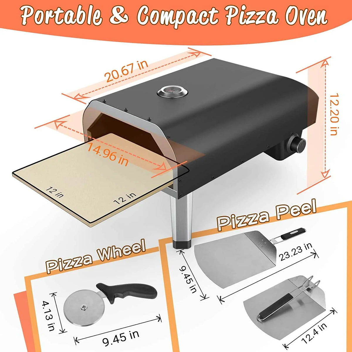ASA Gas Pizza Oven, 12 Gas Pizza Oven with Pizza Stone, Stainless Steel Pizza Maker for Outdoor Cooking