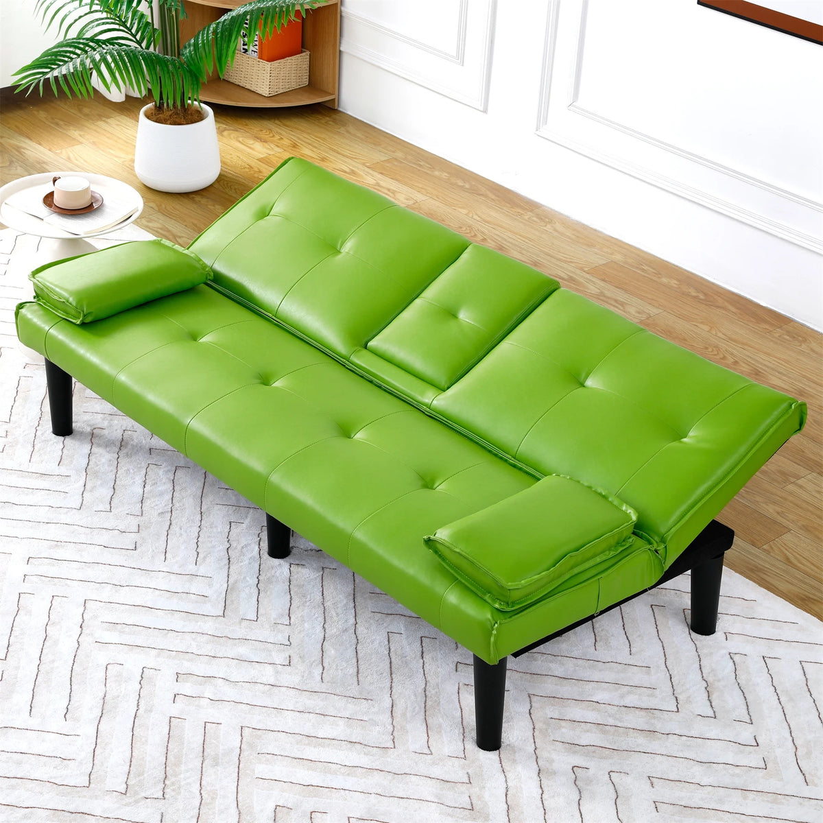 Aukfa Faux Leather Futon Convertible Sofa Bed for Home Office Twin Size, Black&White