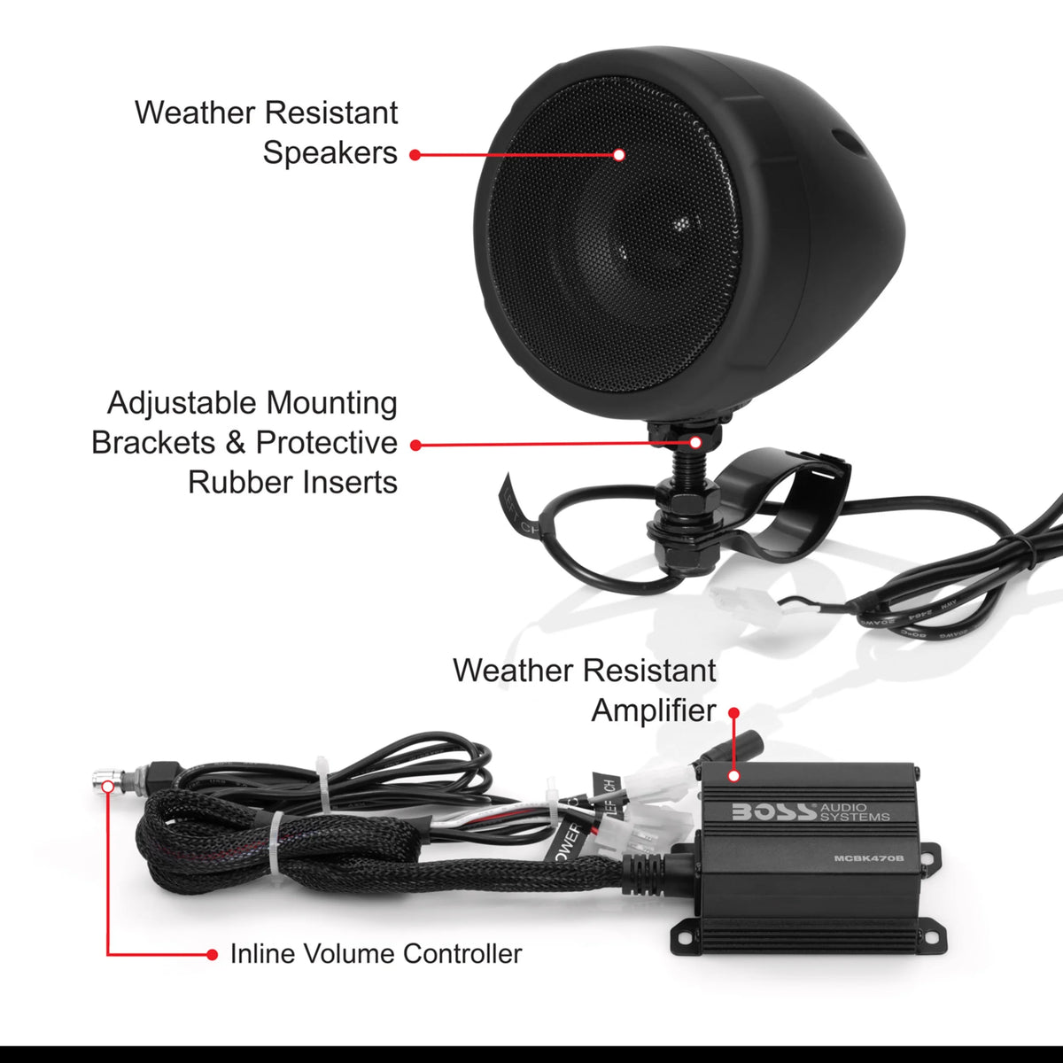 Boss Audio Systems MCBK470B Motorcycle Speaker Amplifier, Bluetooth, 3?Speakers