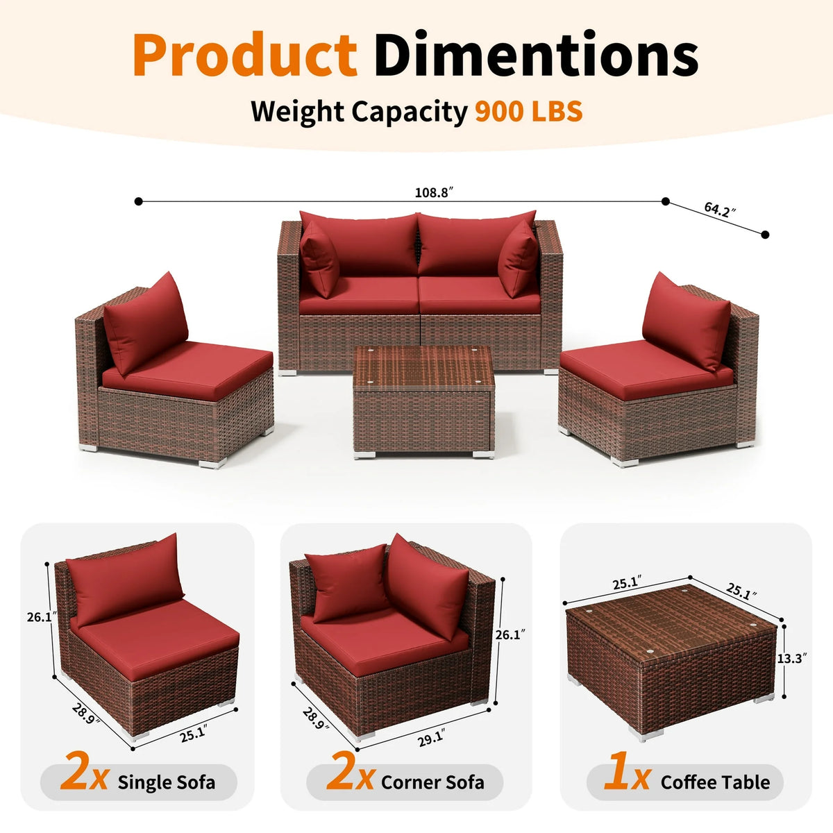 Techmilly Patio Furniture Sets, Modular Rattan Outdoor Patio Sectional Furniture Sofa Set, Wicker Patio Conversation Set for Backyard,7PCS