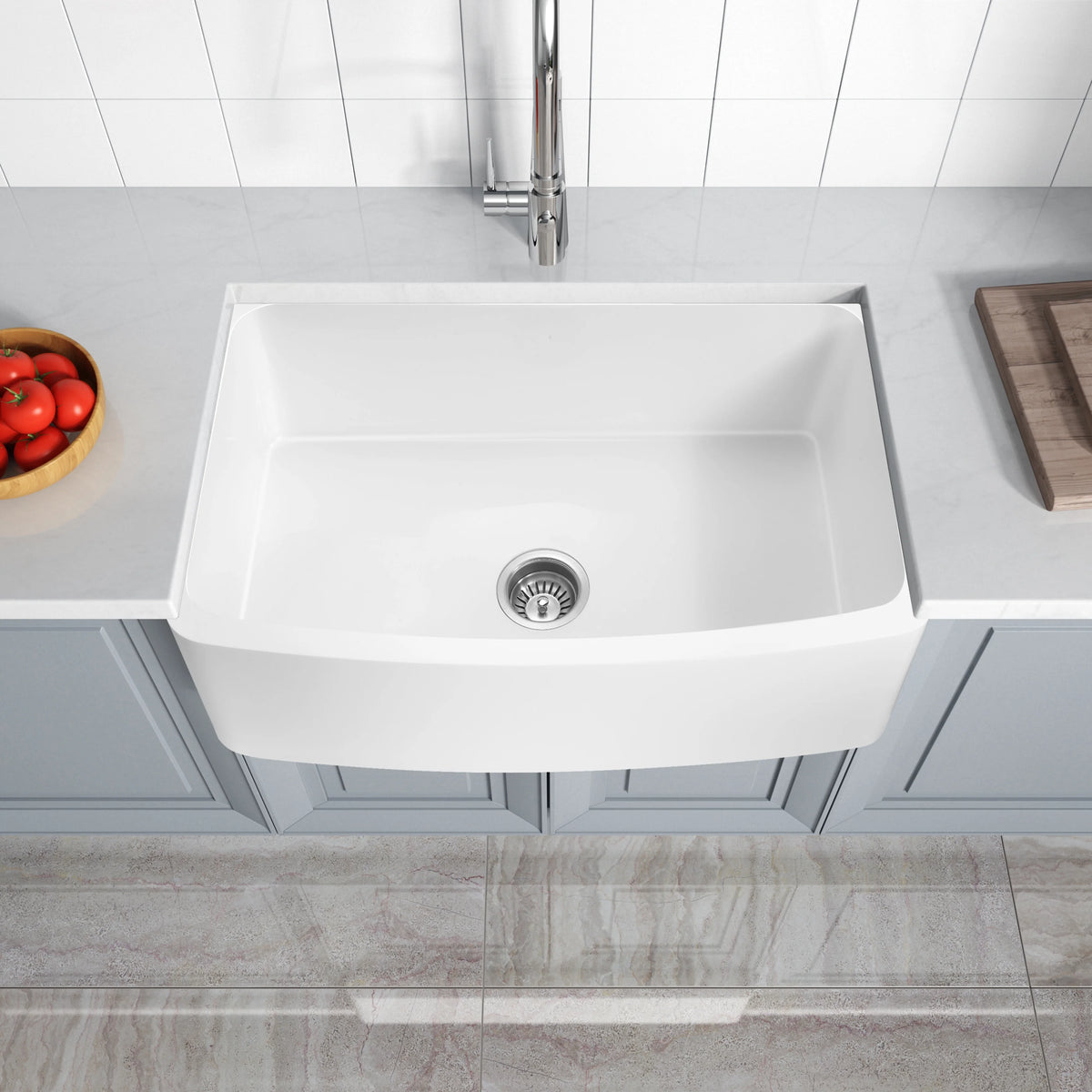 ANZZI Mesa Farmhouse Solid Surface 33 in. Kitchen Sink with Strainer in Matte White