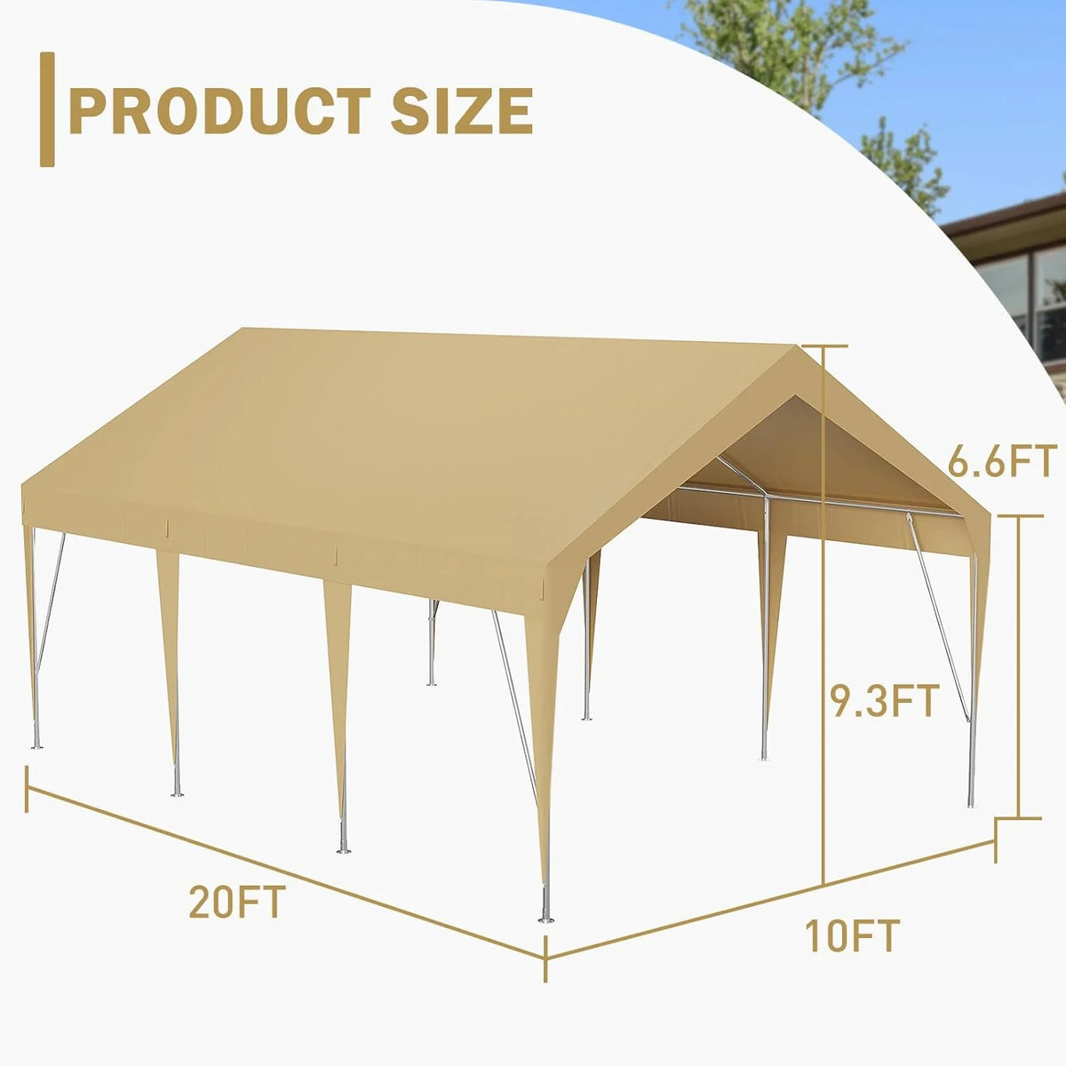 10x20 Heavy-Duty Portable Carport Canopy with UV-Resistant 3-Layer PE Fabric Rust-Resistant Galvanized Steel Frame Yellow