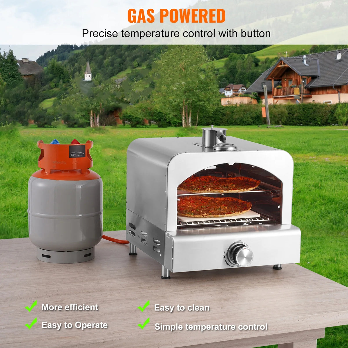 KFFKFF Exterior Pizza Cooker, 13" Propane Fueled Pizza Creator, Mobile Outdoor Pizza Barbecue with Dense Cordierite Pizza Rock and Integrated Temperature Gauge