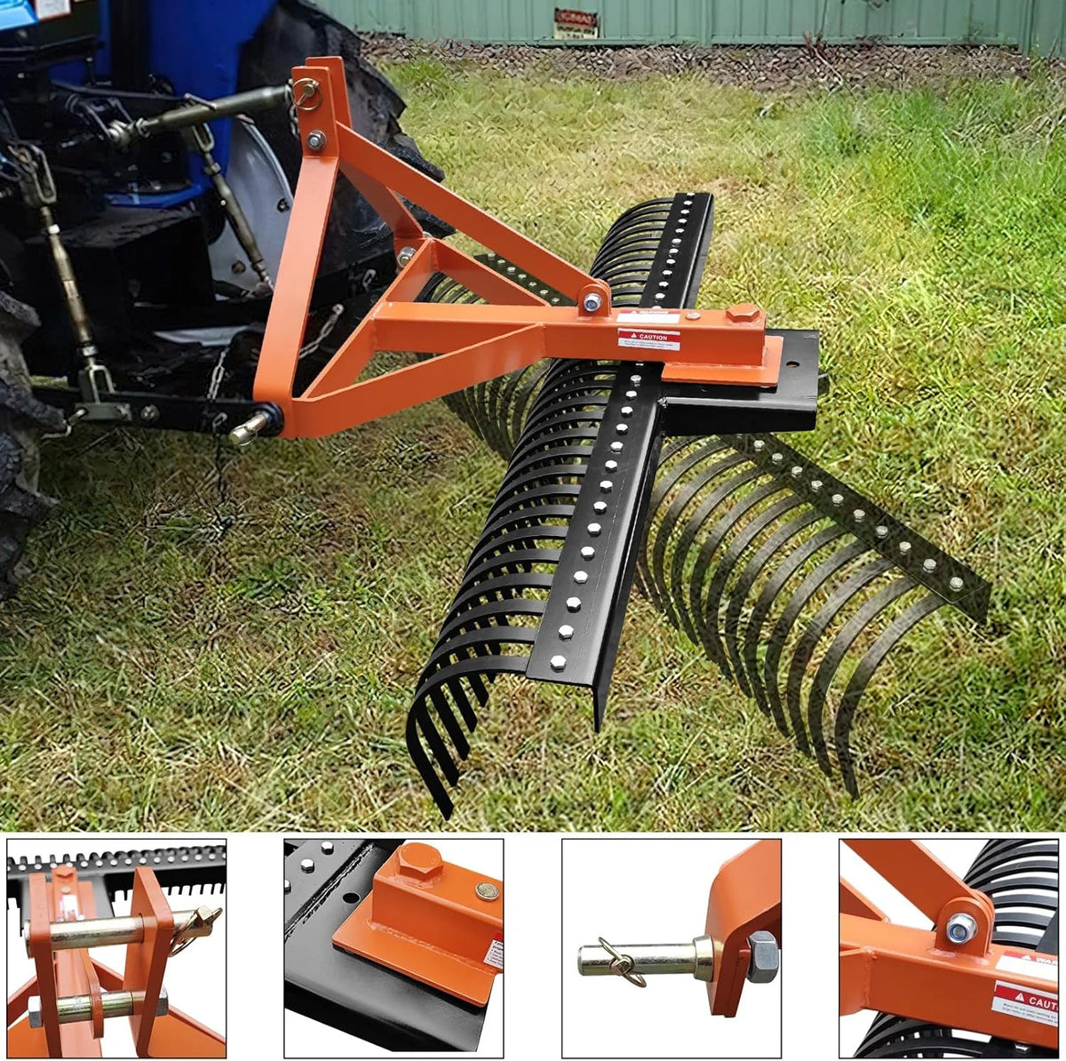 Yeshouse 5 Ft Landscape Rakes for Tractors, 3 Point Rakes with 30 Heavy Duty Steel Tines, Suitable for Cat 1/Cat 2
