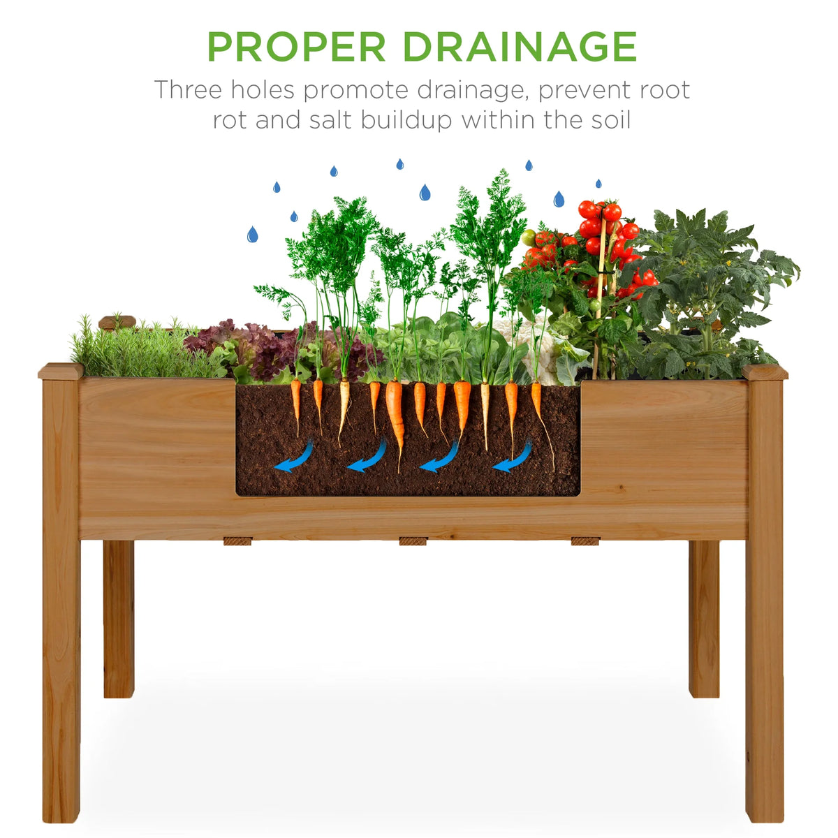 Best Choice Products 48x24x30in Raised Garden Bed, Elevated Wooden Planter for Yard w/ Foot Caps, Liner - Natural